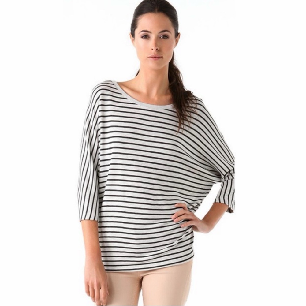 Vince Shirt Womens X-Small Gray Black Stripe Scoop Neck 3/4 Dolman Sleeve Casual